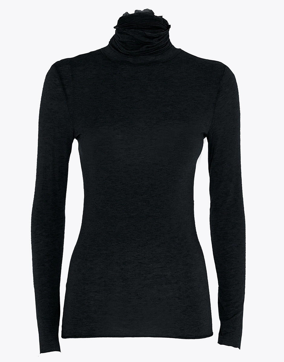 Long-sleeved modal and cashmere stand-up collar jumper Black