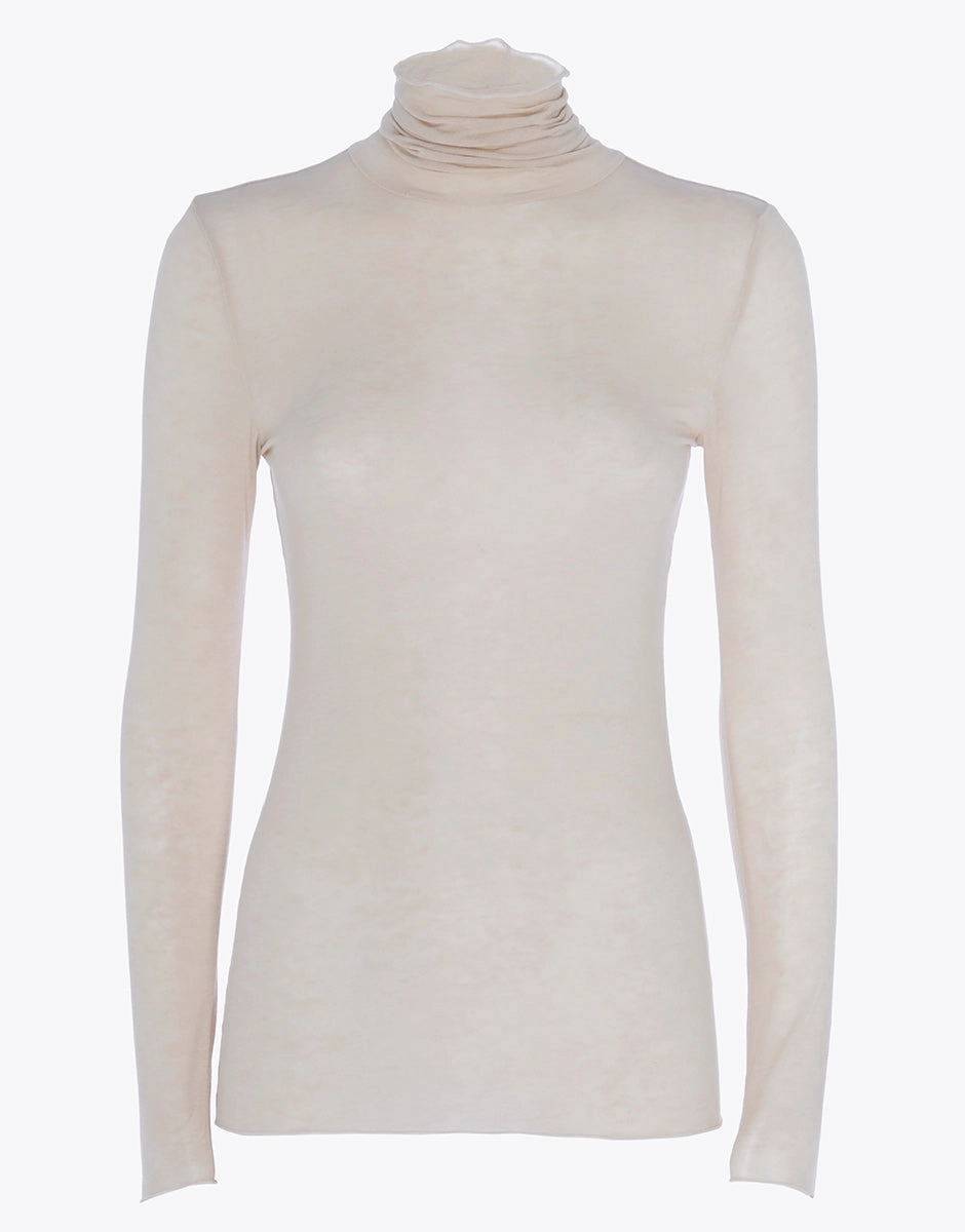 Long-sleeved stand-up collar jumper in modal and cashmere Beige