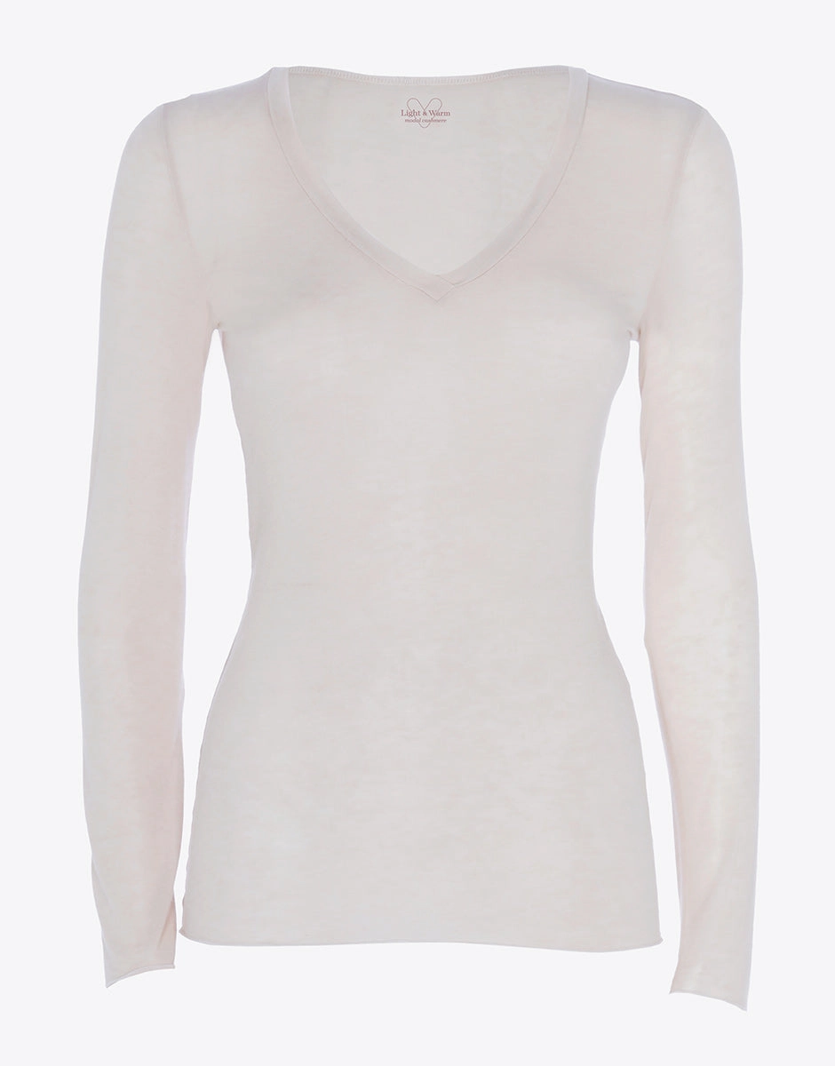 Long-sleeved V-neck jumper in modal and cashmere Beige