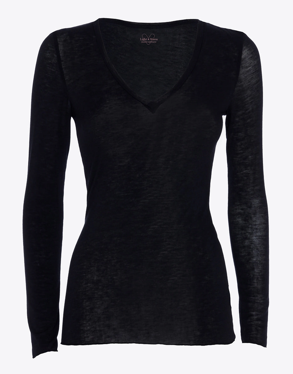 Long-sleeved V-neck jumper in modal and cashmere Black
