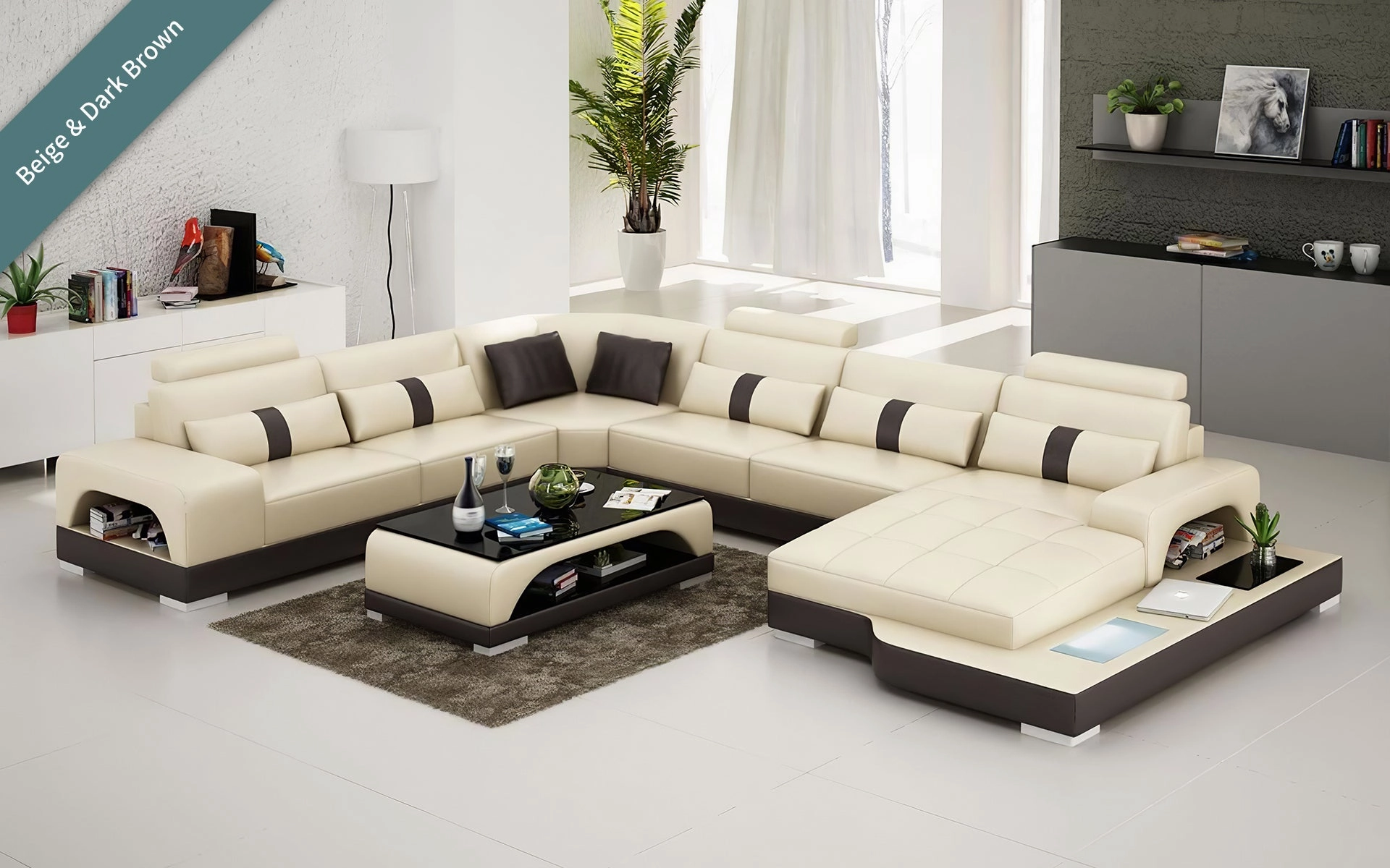 Mequon Large Leather Sectional with LED Lights