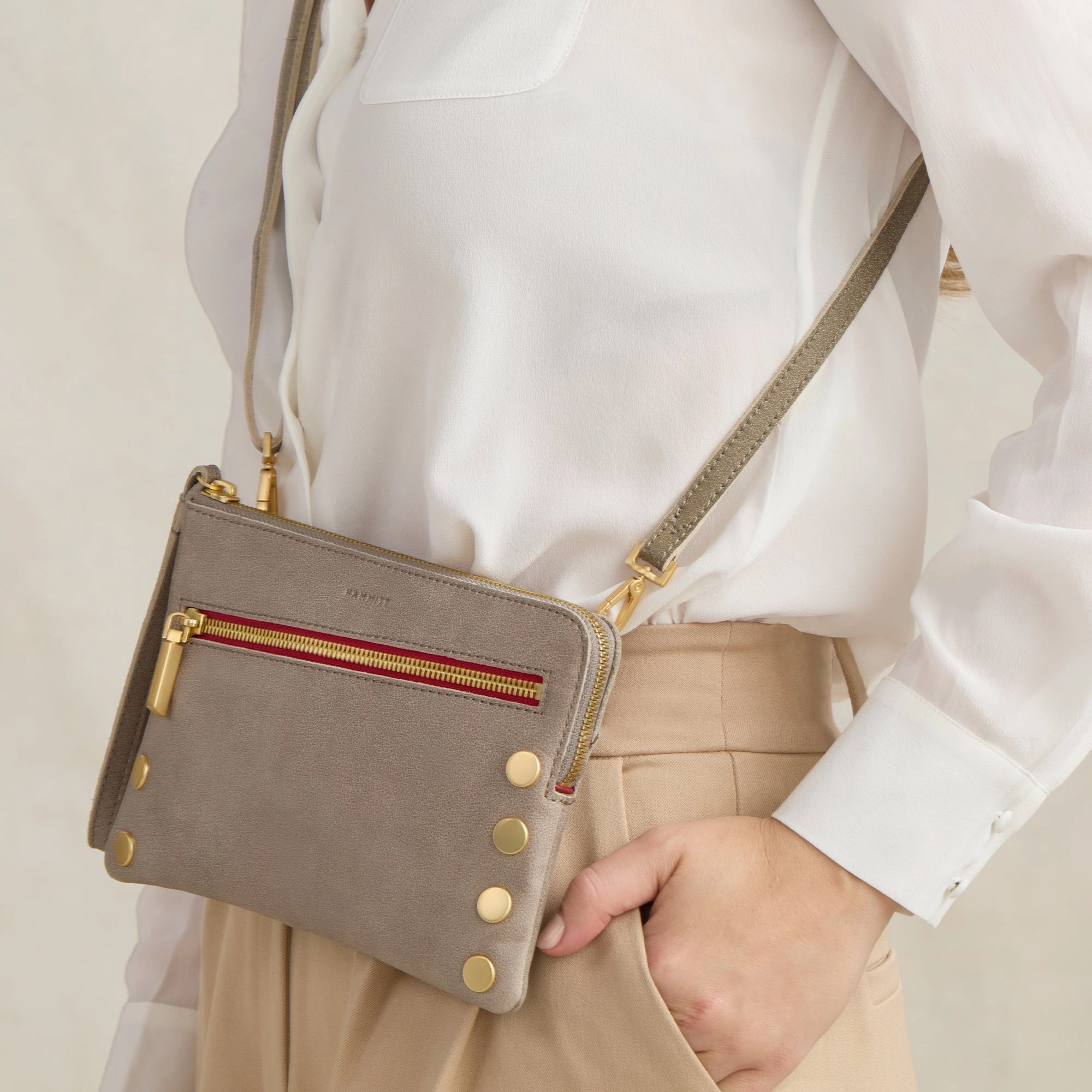Nash Small | Pewter/Brushed Gold Red Zip