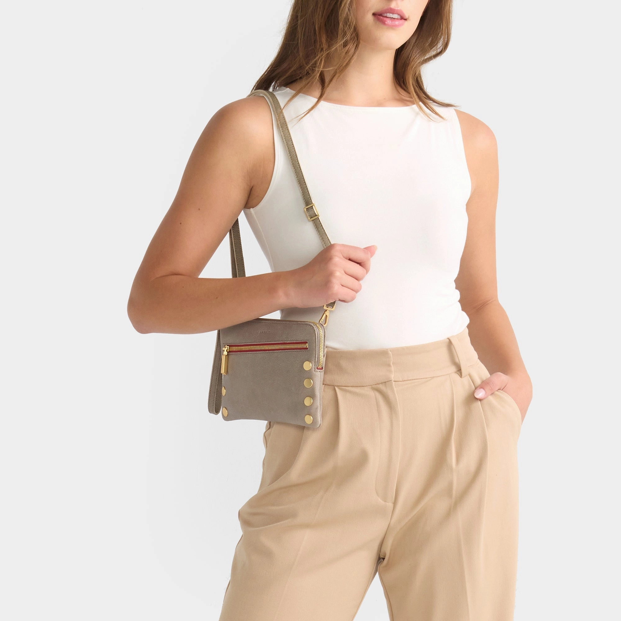 Nash Small | Pewter/Brushed Gold Red Zip