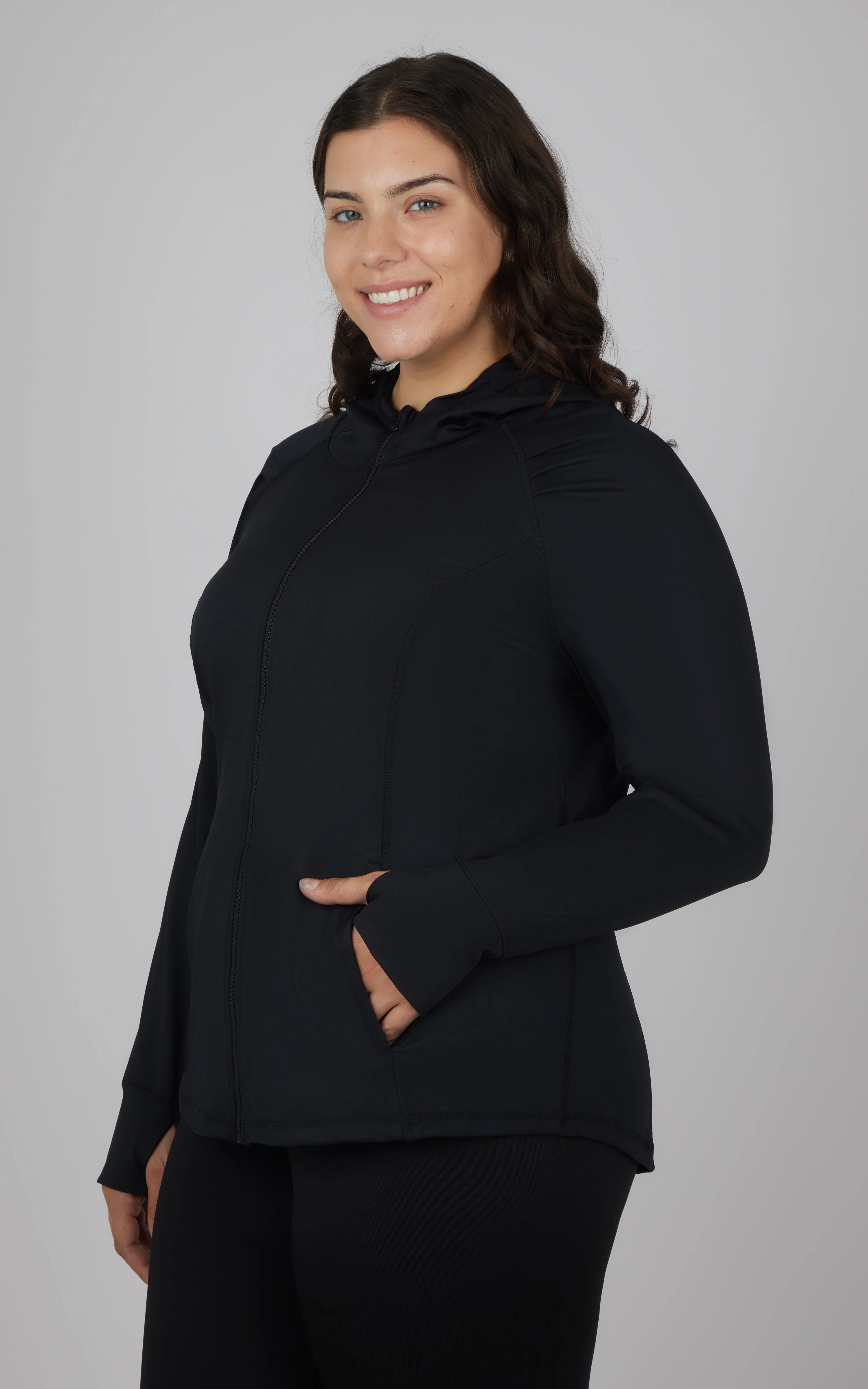 Plus Slim Fitted Full Zip Hooded Jacket