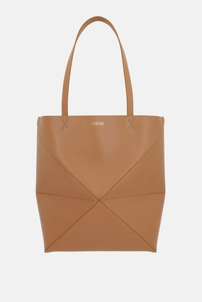 Puzzle Fold medium tote bag in shiny leather