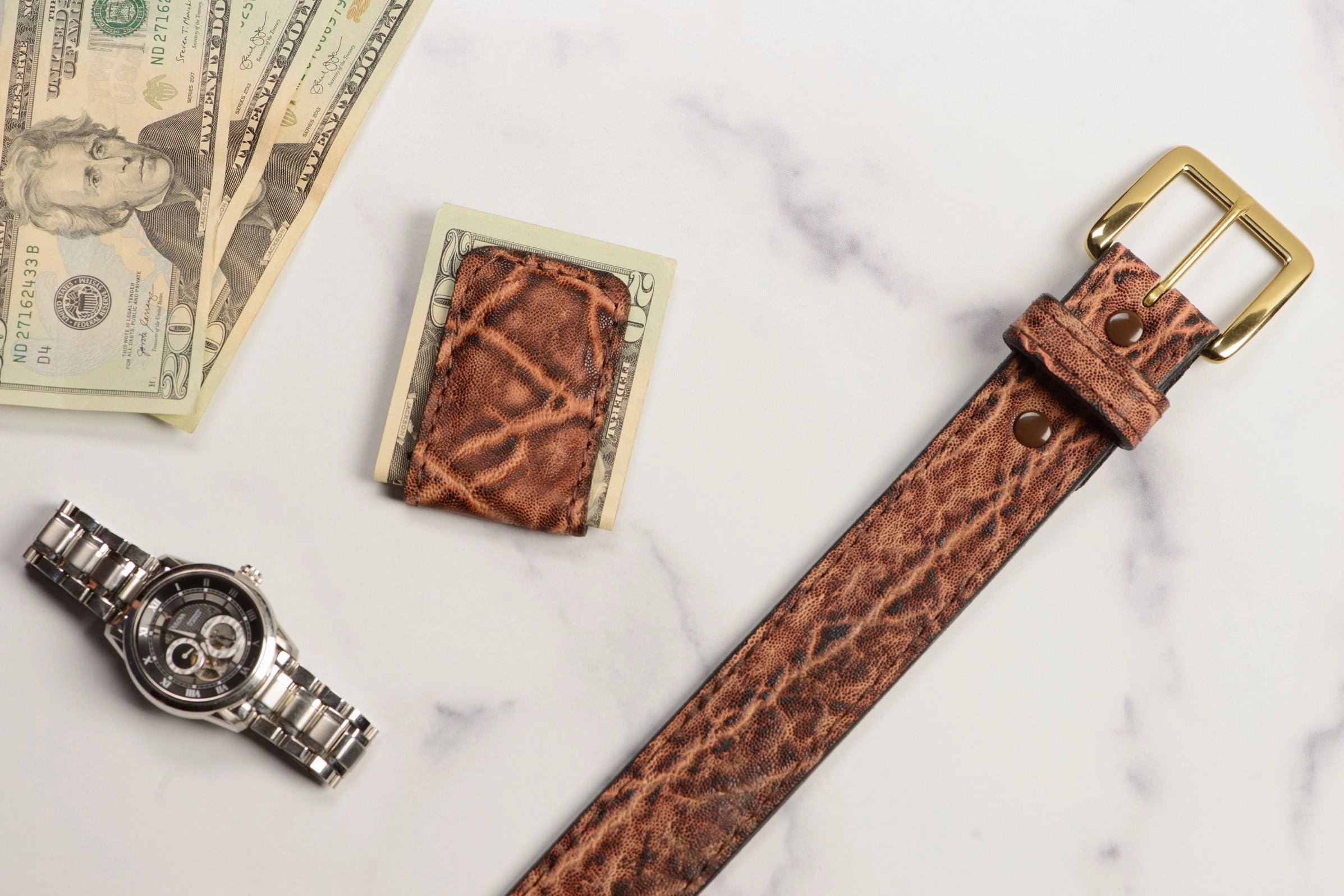 Rustic Brown Elephant Men's Magnetic Money Clip