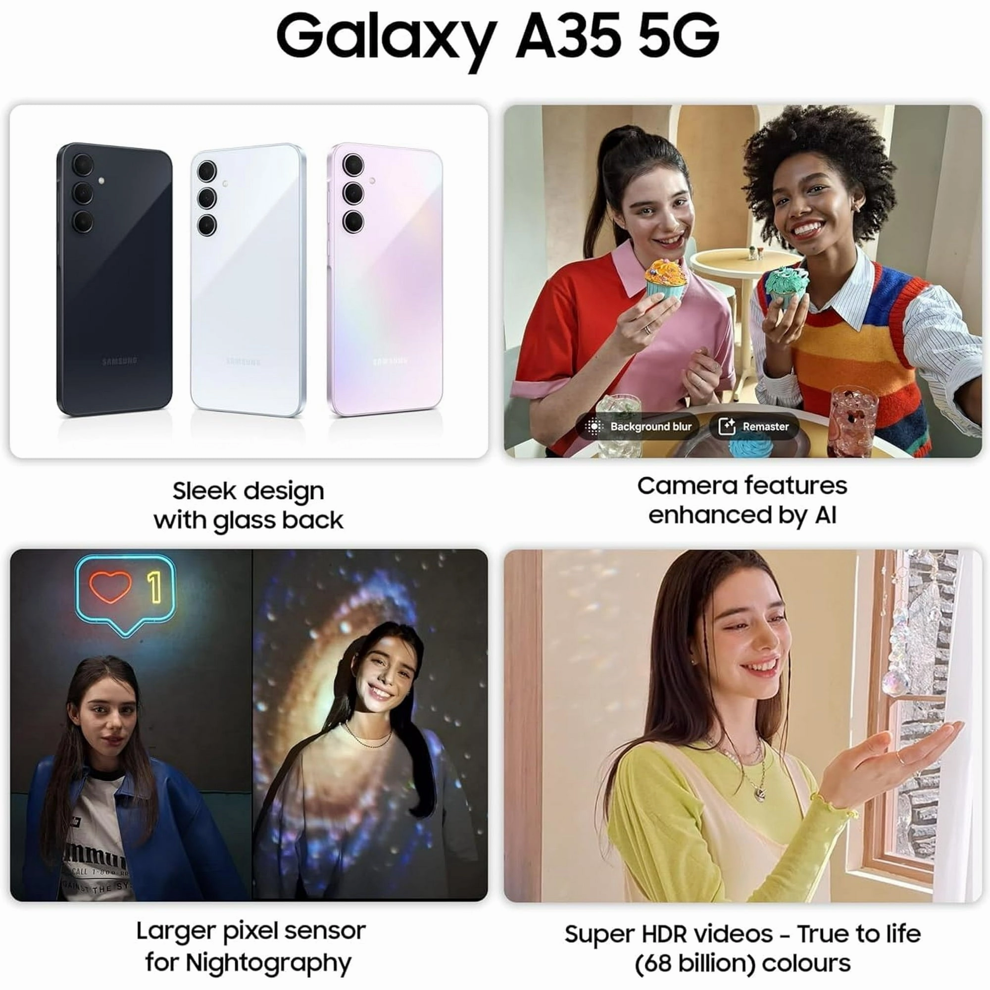 Samsung SM-A356 Galaxy A35 128GB 8GB RAM Unlocked Smartphone, Awesome Ice Blue