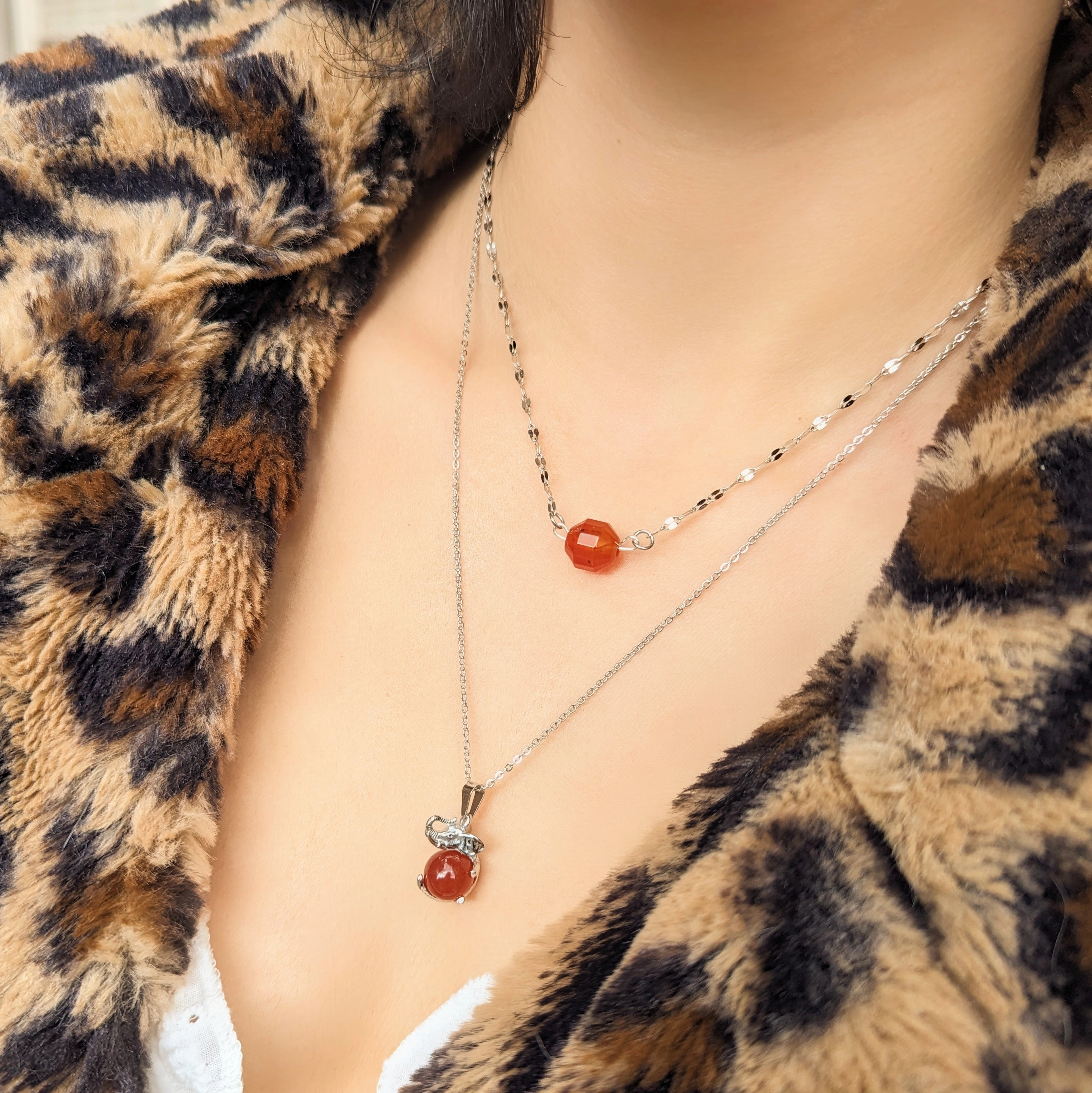 Silver Carnelian Elephant Necklace