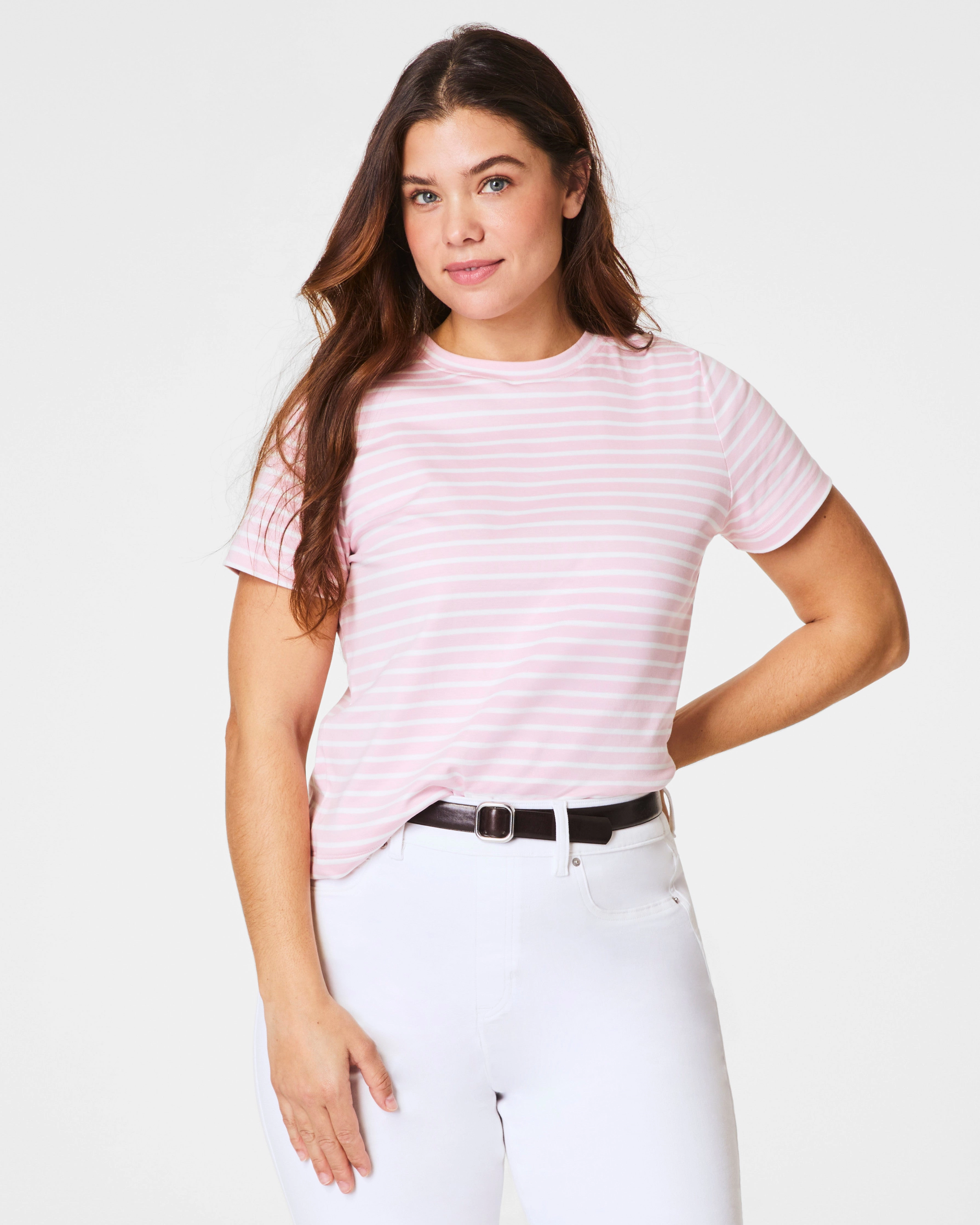 SPANX® Cotton Crewneck Tee, Stripe