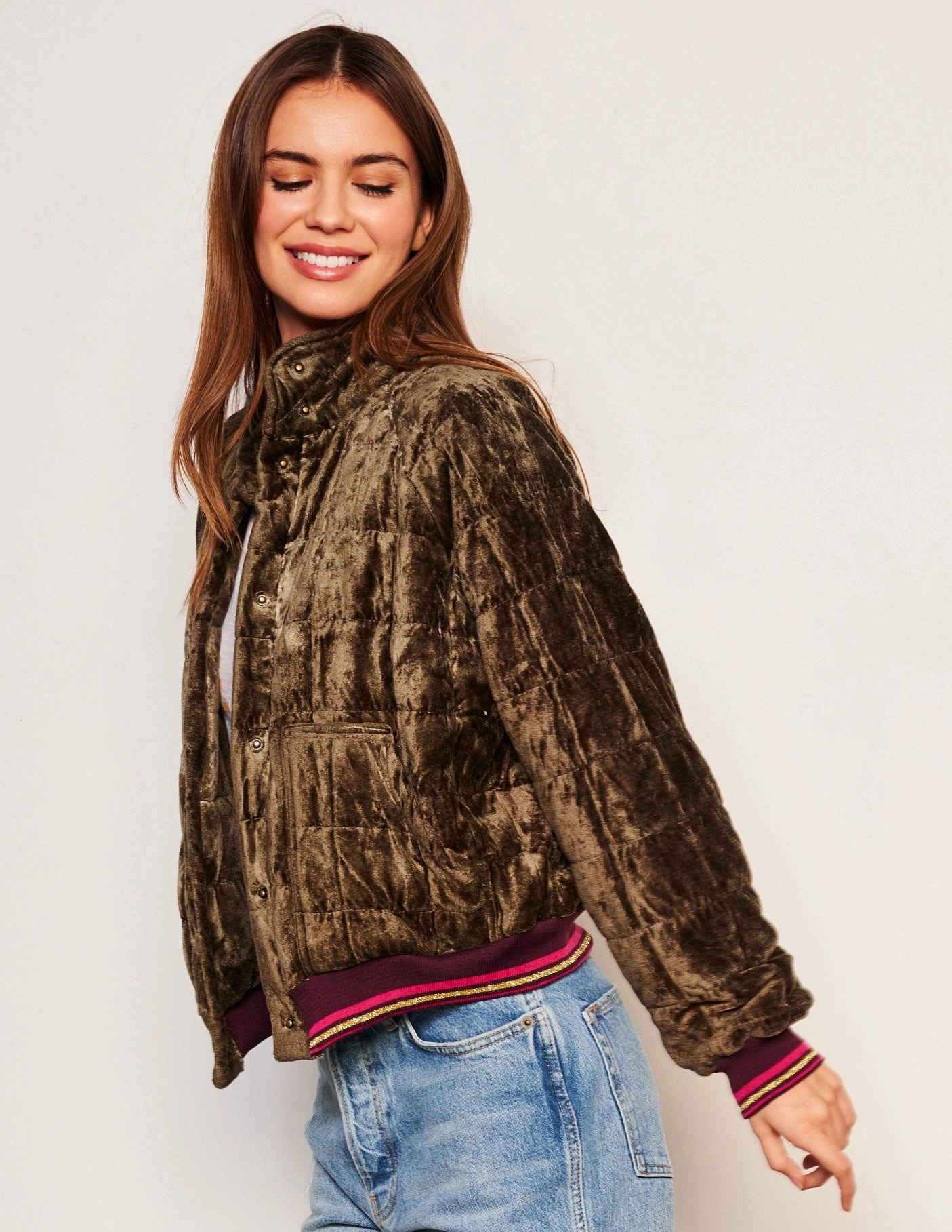 Sundry Quilted Bomber in Fern