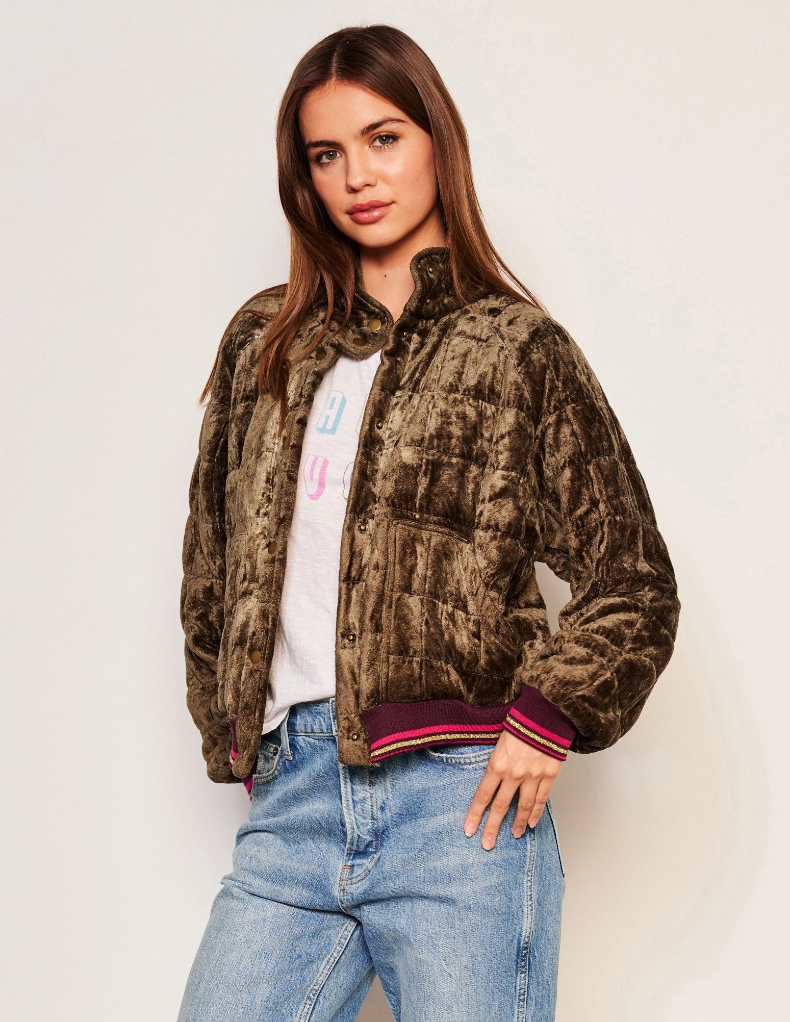 Sundry Quilted Bomber in Fern