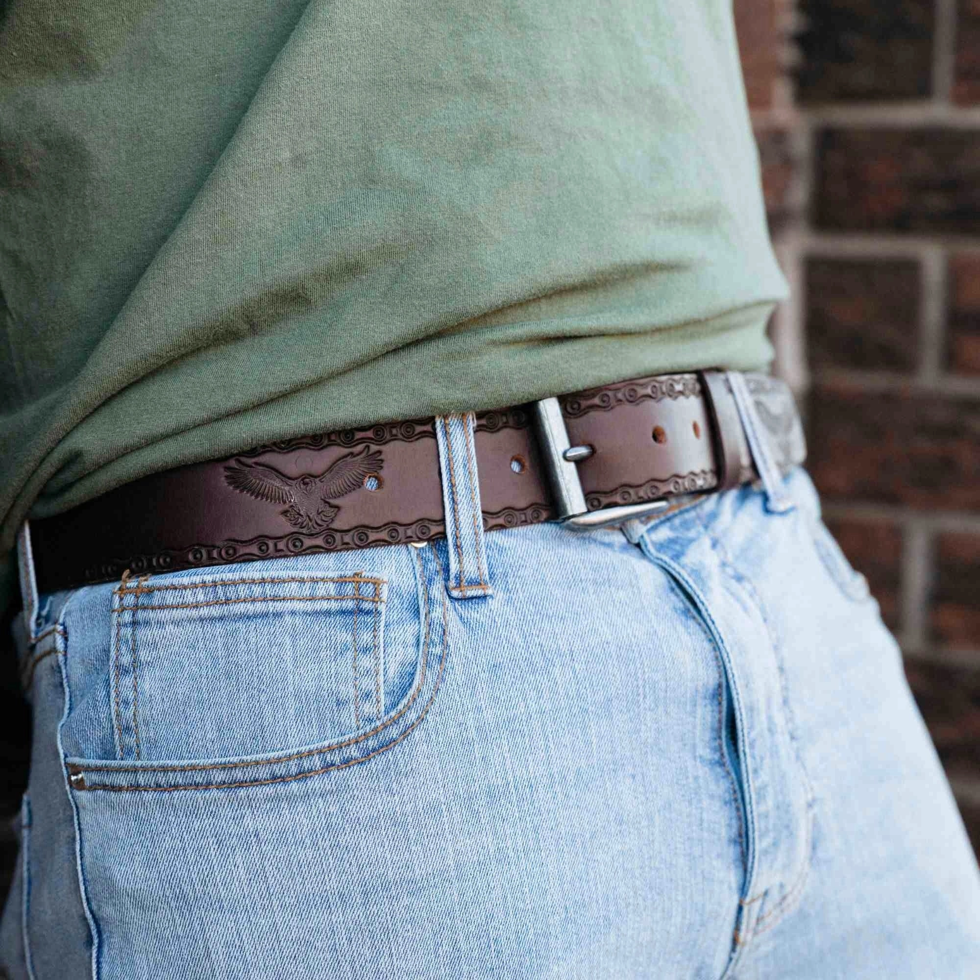 The Eagle Belt- Black Chain Link Embossed 100% Real Leather Belt