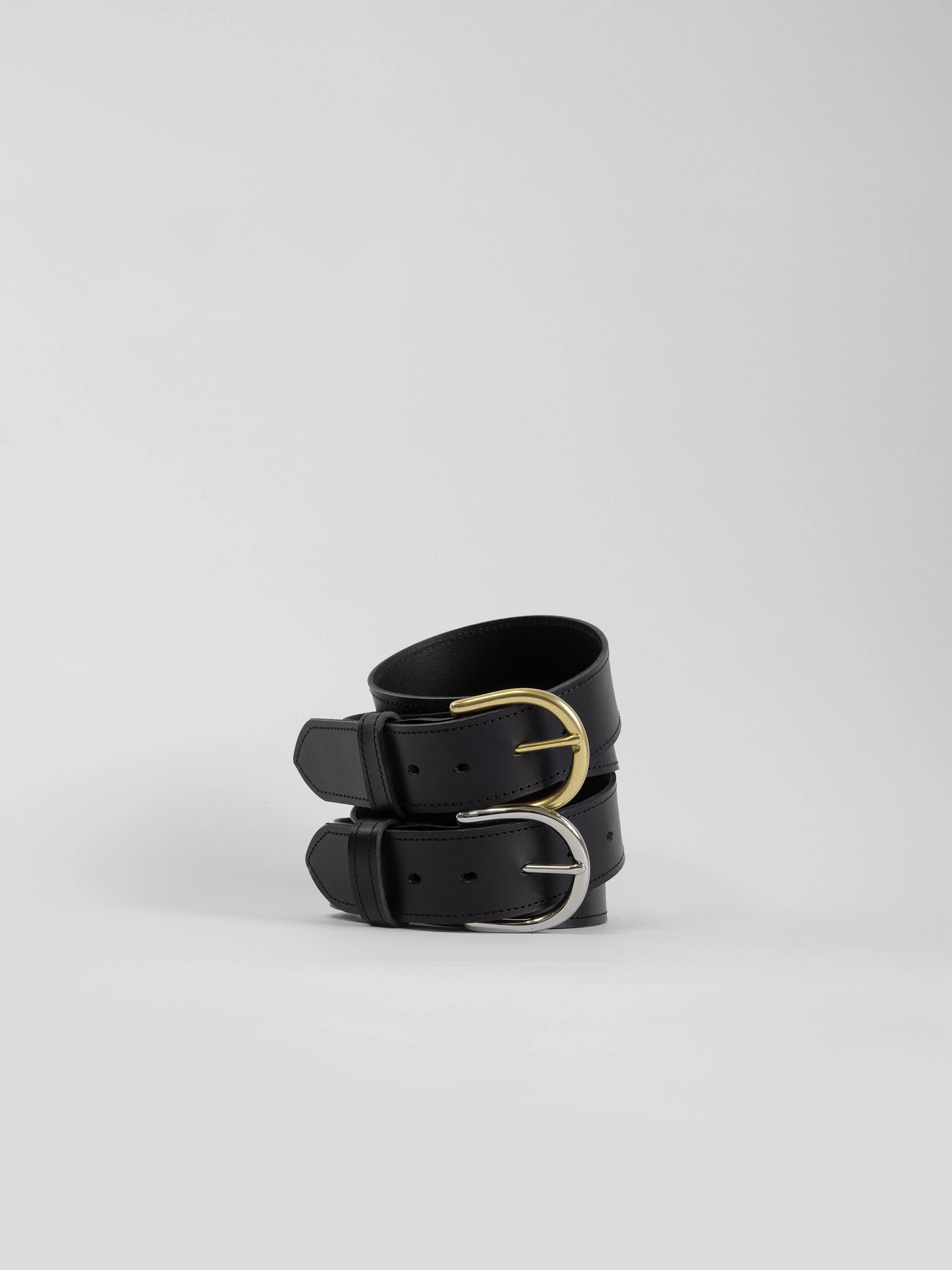 The Lair Maya Black Stitch Belt Wide Brass