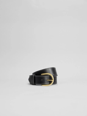 The Lair Maya White Stitch Belt Wide Brass