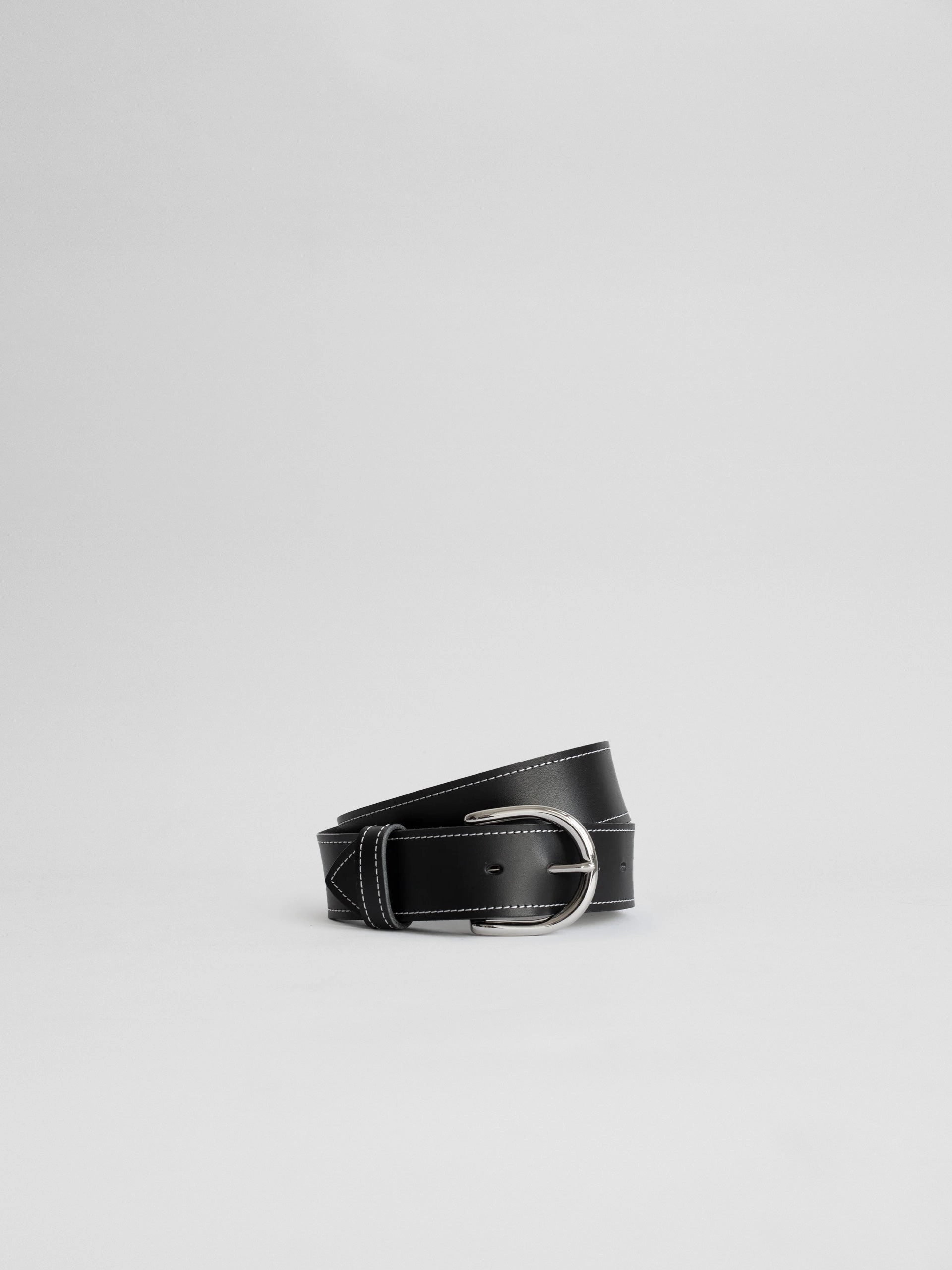 The Lair Maya White Stitch Belt Wide Silver