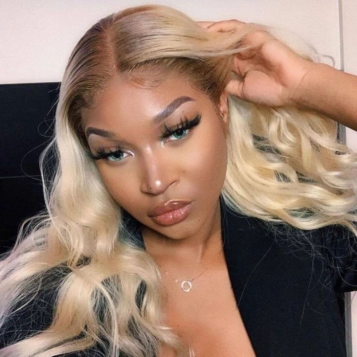 Tuneful Ombre Blonde 4/613 Colored 13x6 Lace Front Human Hair 613 Frontal Wigs 210% Density