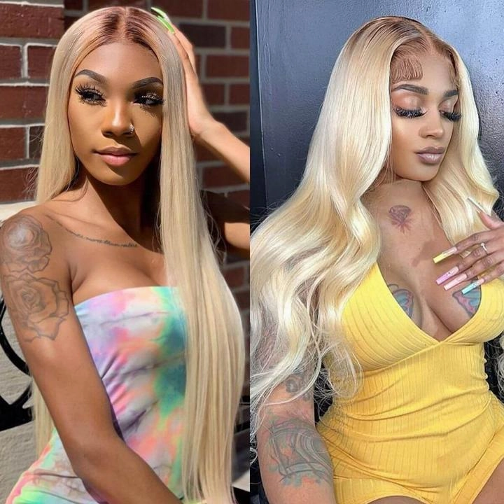 Tuneful Ombre Blonde 4/613 Colored 13x6 Lace Front Human Hair 613 Frontal Wigs 210% Density
