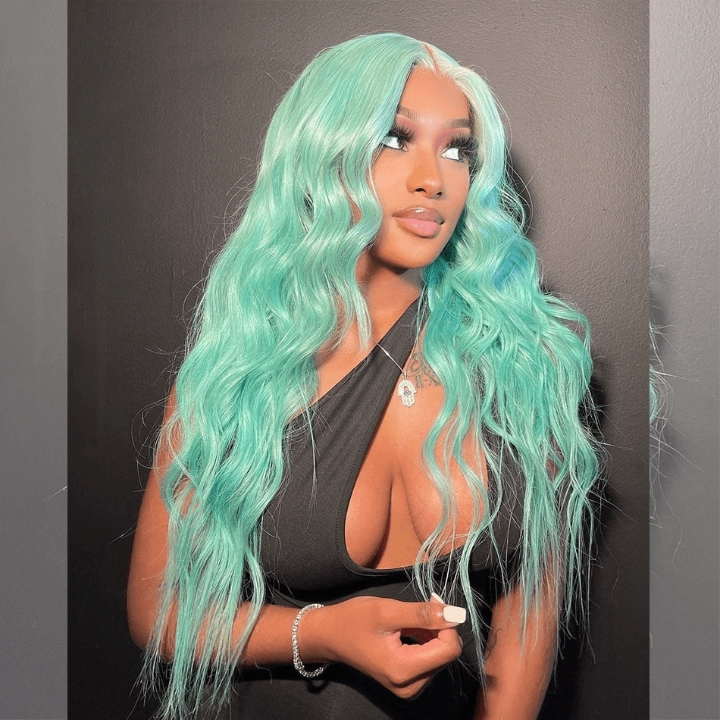 Tuneful Special Customise Baby Blue Colored 13x6 Lace Front Human Hair 613 Frontal Wigs 210% Density