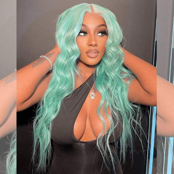 Tuneful Special Customise Baby Blue Colored 13x6 Lace Front Human Hair 613 Frontal Wigs 210% Density