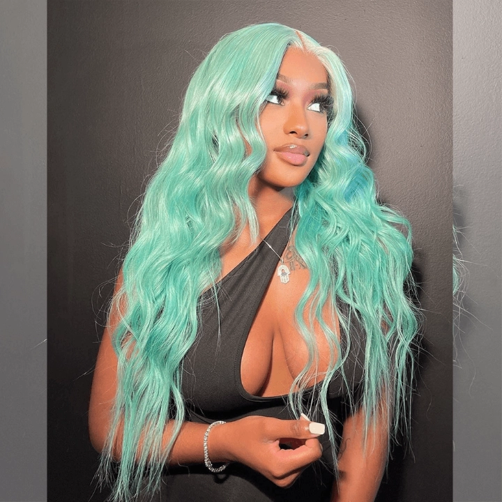 Tuneful Special Customise Baby Blue Colored 13x6 Lace Front Human Hair 613 Frontal Wigs 210% Density