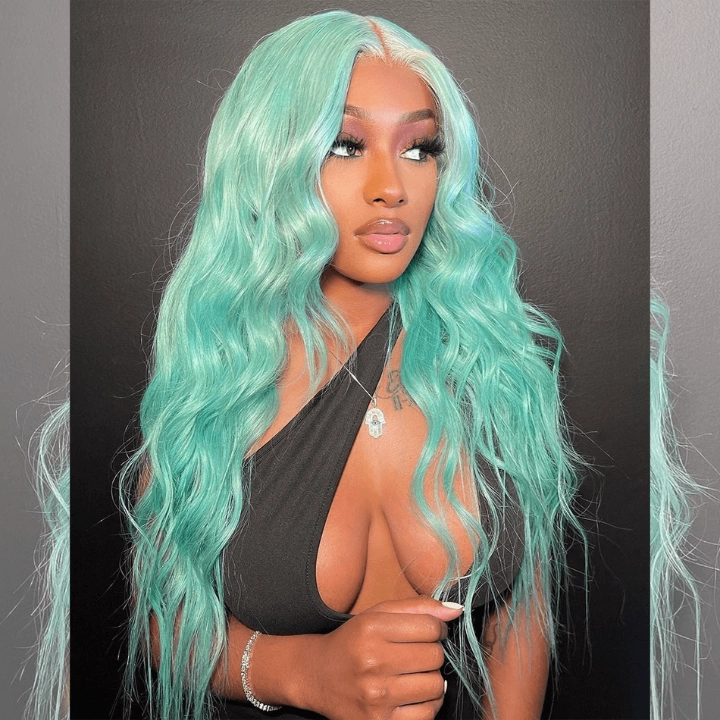 Tuneful Special Customise Baby Blue Colored 13x6 Lace Front Human Hair 613 Frontal Wigs 210% Density