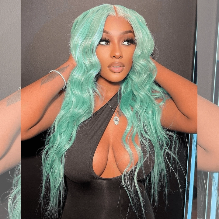 Tuneful Special Customise Baby Blue Colored 13x6 Lace Front Human Hair 613 Frontal Wigs 210% Density