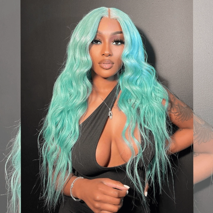 Tuneful Special Customise Baby Blue Colored 13x6 Lace Front Human Hair 613 Frontal Wigs 210% Density