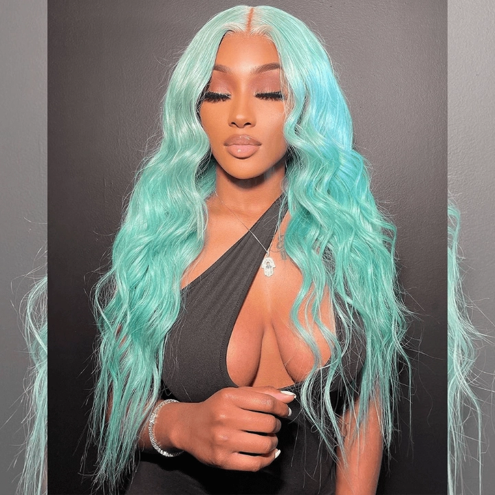 Tuneful Special Customise Baby Blue Colored 13x6 Lace Front Human Hair 613 Frontal Wigs 210% Density