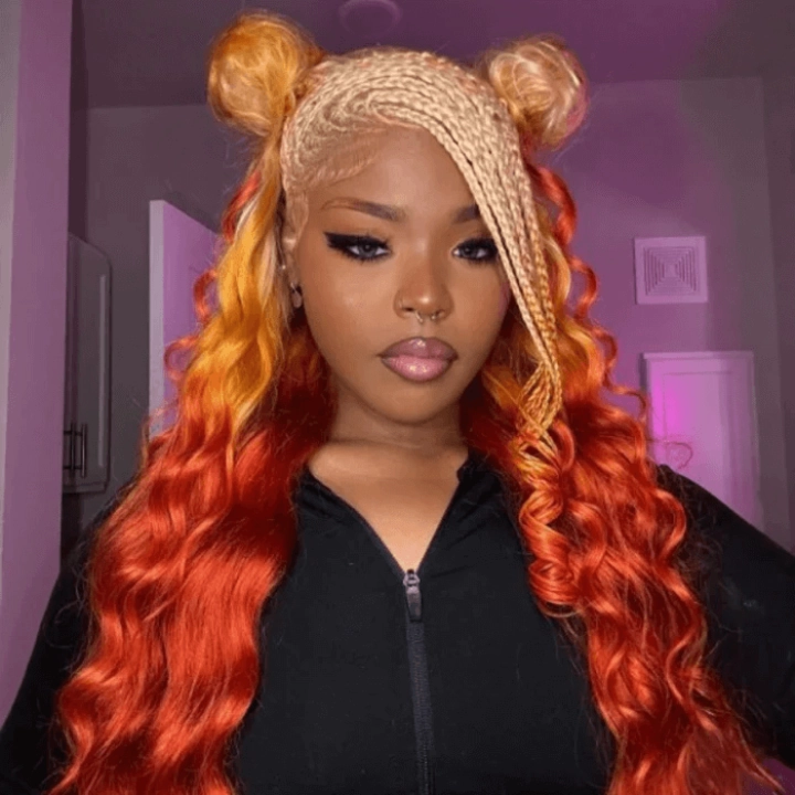 Tuneful Special Customise Blonde Orange Ombre Colored 13x6 HD Lace Frontal Wigs 210% Density