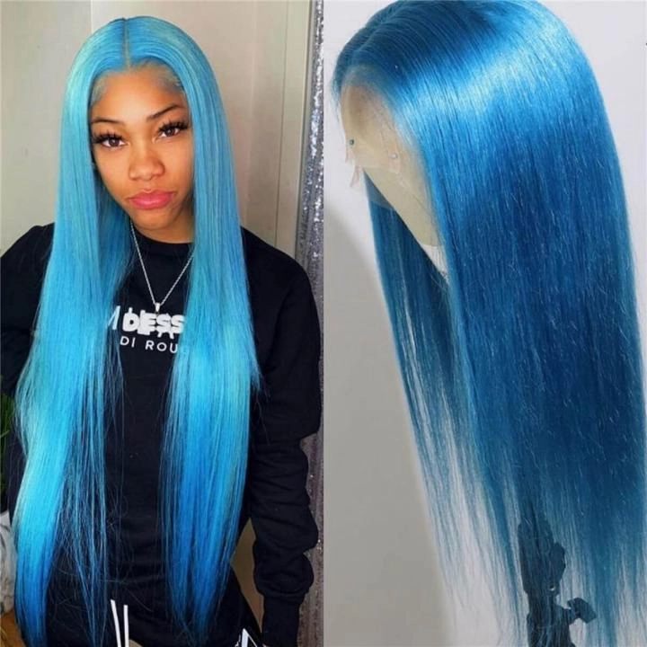 Tuneful Special Customise Blue Colored 13x6 HD Lace Front Human Hair 613 Frontal Wigs 210% Density