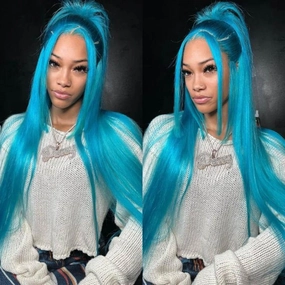 Tuneful Special Customise Blue Colored 13x6 HD Lace Front Human Hair 613 Frontal Wigs 210% Density