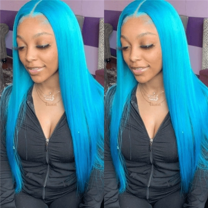 Tuneful Special Customise Blue Colored 13x6 HD Lace Front Human Hair 613 Frontal Wigs 210% Density