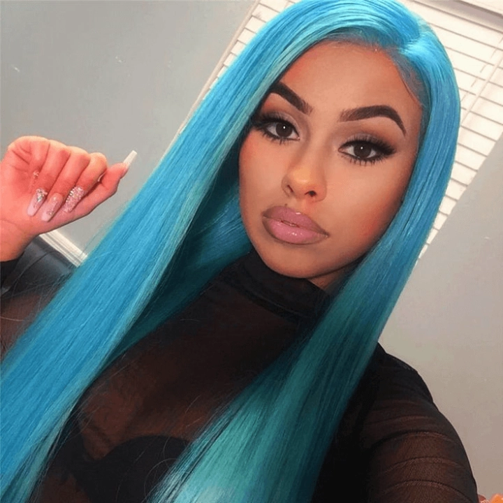 Tuneful Special Customise Blue Colored 13x6 HD Lace Front Human Hair 613 Frontal Wigs 210% Density