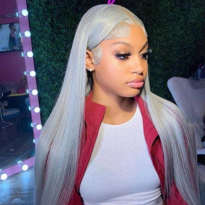 Tuneful Special Customise Grey Colored 13x6 HD Lace Front Human Hair 613 Frontal Wigs 210% Density