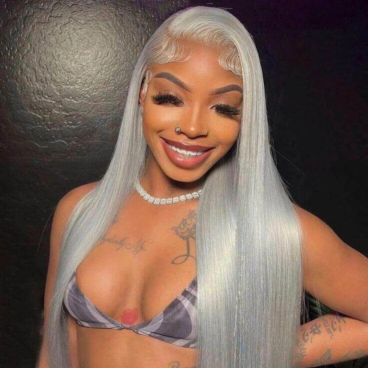Tuneful Special Customise Grey Colored 13x6 HD Lace Front Human Hair 613 Frontal Wigs 210% Density
