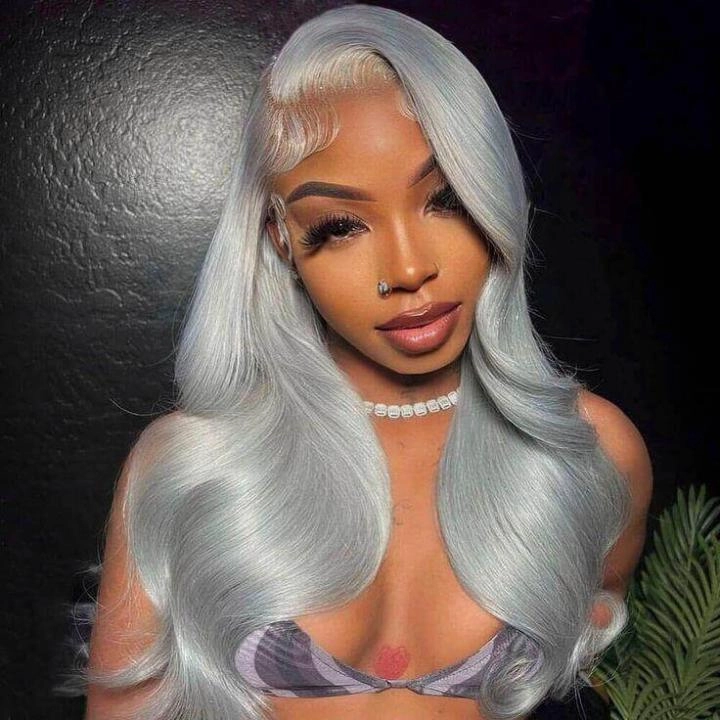 Tuneful Special Customise Grey Colored 13x6 HD Lace Front Human Hair 613 Frontal Wigs 210% Density