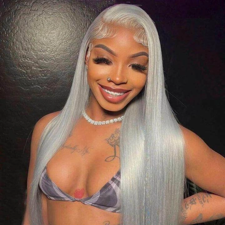 Tuneful Special Customise Grey Colored 13x6 HD Lace Front Human Hair 613 Frontal Wigs 210% Density