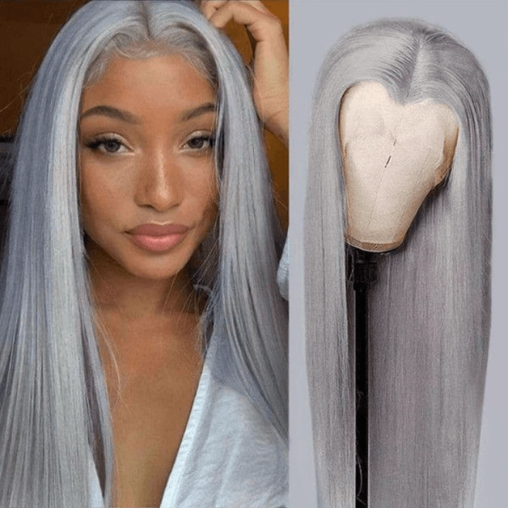 Tuneful Special Customise Grey Colored 13x6 HD Lace Front Human Hair 613 Frontal Wigs 210% Density