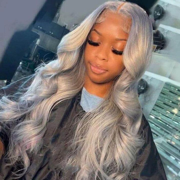 Tuneful Special Customise Grey Colored 13x6 HD Lace Front Human Hair 613 Frontal Wigs 210% Density
