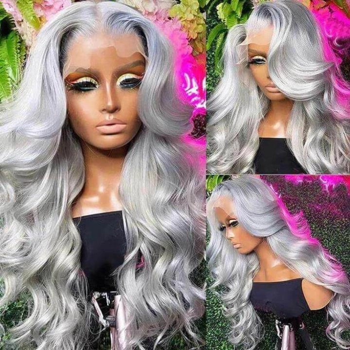 Tuneful Special Customise Grey Colored 13x6 HD Lace Front Human Hair 613 Frontal Wigs 210% Density