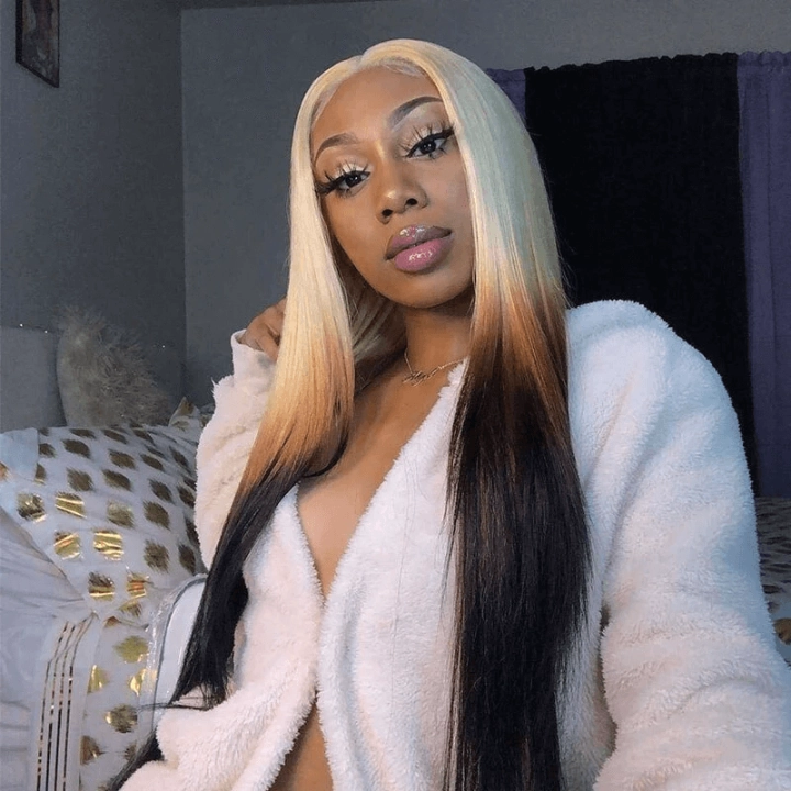Tuneful Special Customise Ombre Blonde Colored 13x6 Lace Front Human Hair 613 Frontal Wigs 210% Density