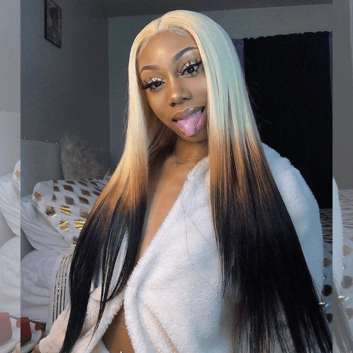 Tuneful Special Customise Ombre Blonde Colored 13x6 Lace Front Human Hair 613 Frontal Wigs 210% Density