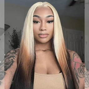 Tuneful Special Customise Ombre Blonde Colored 13x6 Lace Front Human Hair 613 Frontal Wigs 210% Density