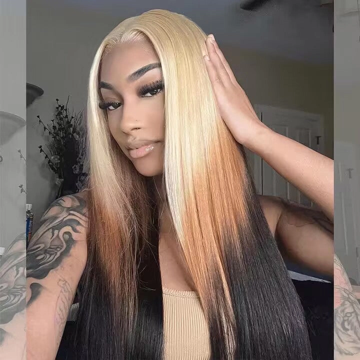 Tuneful Special Customise Ombre Blonde Colored 13x6 Lace Front Human Hair 613 Frontal Wigs 210% Density