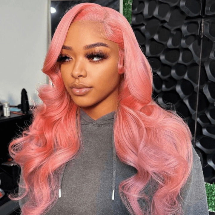 Tuneful Special Customise Pink Colored 13x6 HD Lace Front Human Hair 613 Frontal Wigs 210% Density