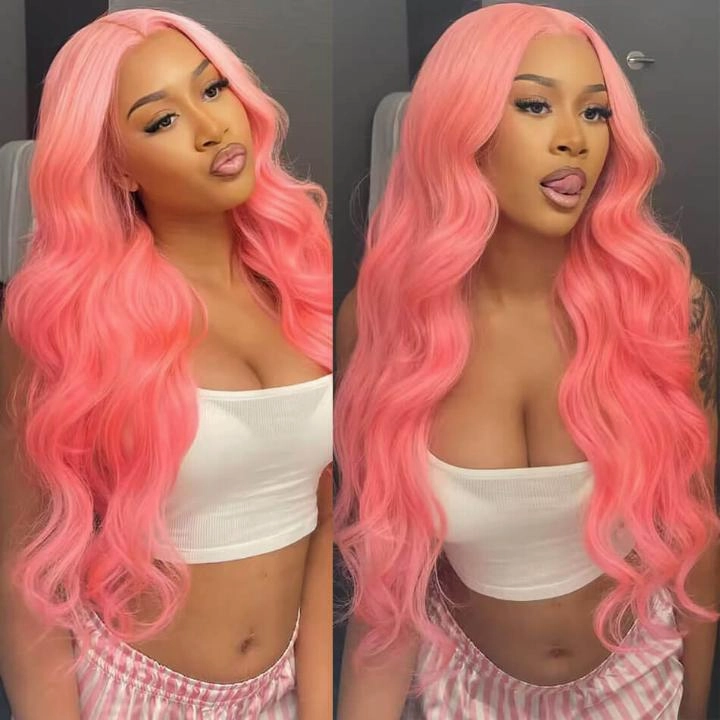 Tuneful Special Customise Pink Colored 13x6 HD Lace Front Human Hair 613 Frontal Wigs 210% Density