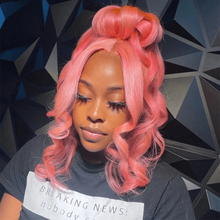 Tuneful Special Customise Pink Colored 13x6 HD Lace Front Human Hair 613 Frontal Wigs 210% Density