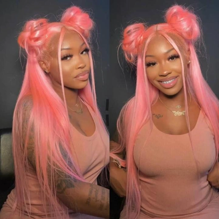 Tuneful Special Customise Pink Colored 13x6 HD Lace Front Human Hair 613 Frontal Wigs 210% Density
