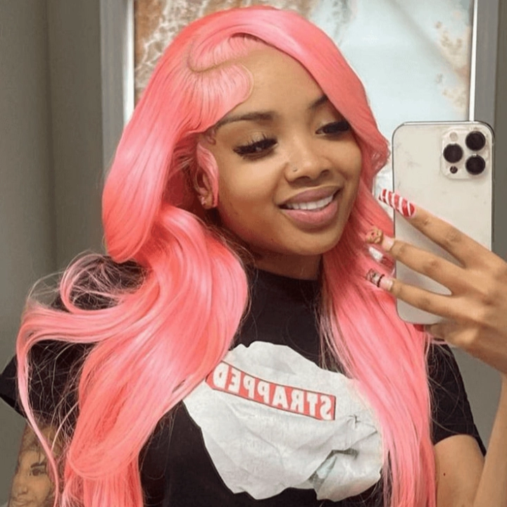 Tuneful Special Customise Pink Colored 13x6 HD Lace Front Human Hair 613 Frontal Wigs 210% Density