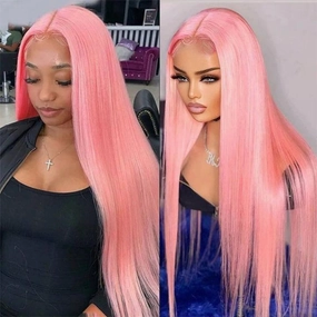 Tuneful Special Customise Pink Colored 13x6 HD Lace Front Human Hair 613 Frontal Wigs 210% Density